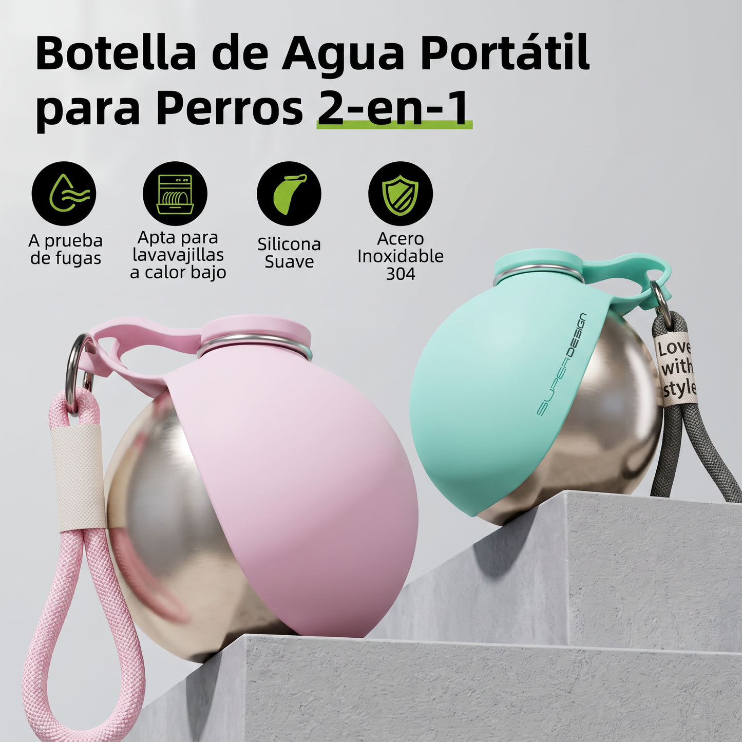 Botella portable 2 en 1